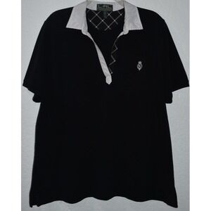 LAUREN ACTIVE- RALPH LAUREN Womens Polo 1X Plaid Contrast Short Slv Embroidered